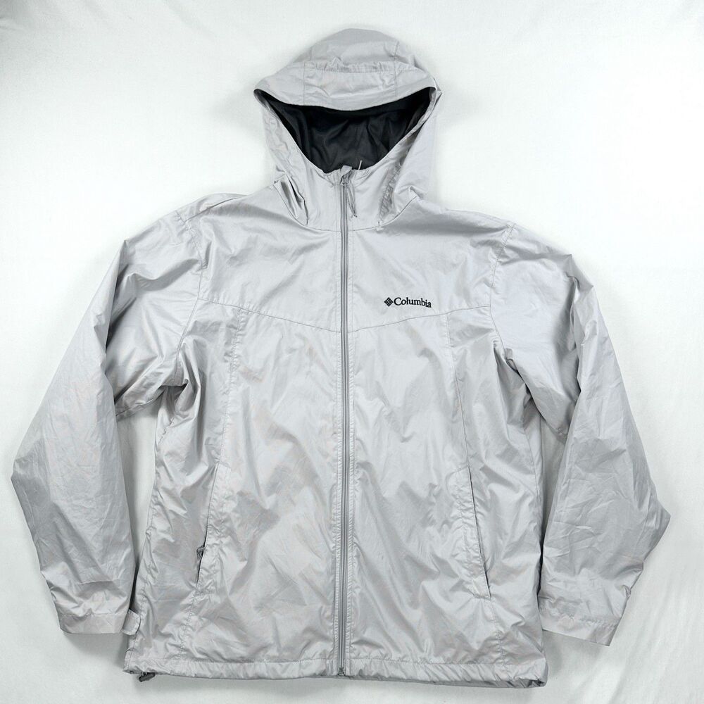 Columbia Zuma Stack Windbreaker Jacket Large Gray Full Zip Hooded Rain Travel